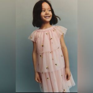 Zara Pink Tiered Dress with Floral Embellishments